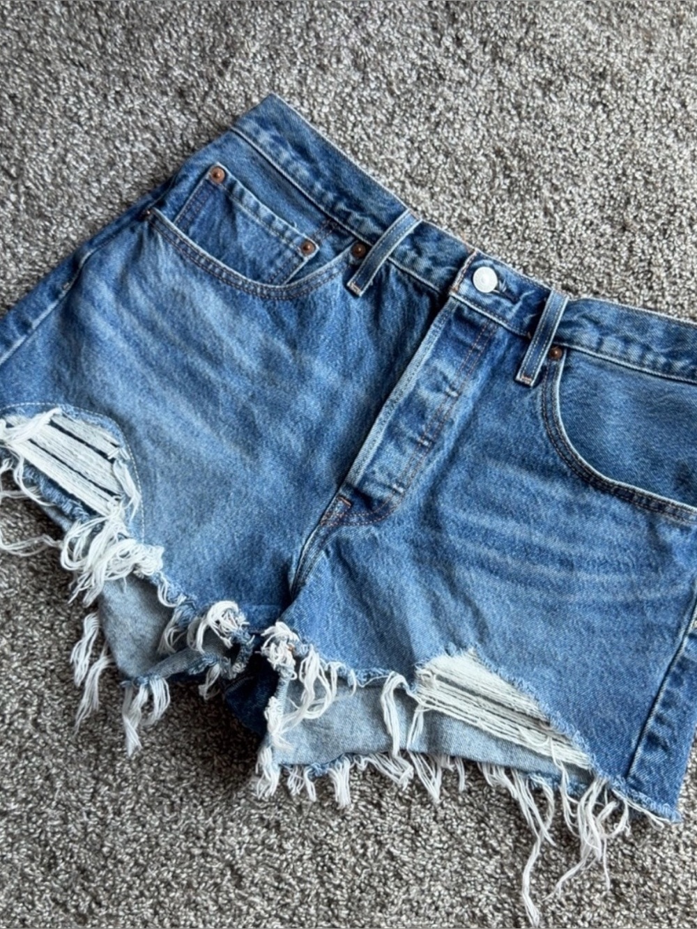 Levi's Blue Distressed High-Rise Denim Cutoff Shorts